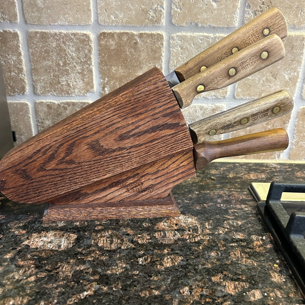 Premium Chicago Cutlery Wooden Knife Block Set with Three Kitchen Knives